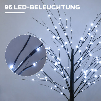 HOMCOM Künstliche Birke mit LED-Beleuchtung, 96 warmweiße Mikro-LEDs, 150 cm, Braun