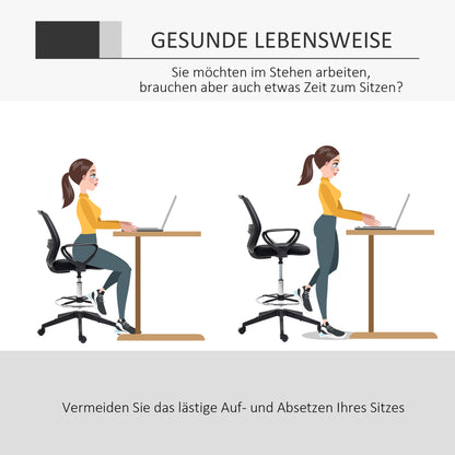 Vinsetto Bürostuhl Ergonomischer Schreibtischstuhl mit Armlehnen und Verstellbarer Fußring, Höhenverstellbarer Drehstuhl mit Netzbespannung Schwarz