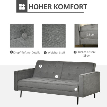 HOMCOM Schlafsofa 3-Sitzer Schlafcouch Stoffsofa Sofa mit Schlaffunktion Bettsofa mit verstellbarem Winkel Vintage Eukalyptusholz Baumwolle Grau