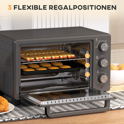 HOMCOM Minibackofen, 21 L Toasterofen mit 1 Drahtgestell und 1 Backblech, 3 Kochmodi, 100 °C-230 °C, Edelstahl, Glas, Grau