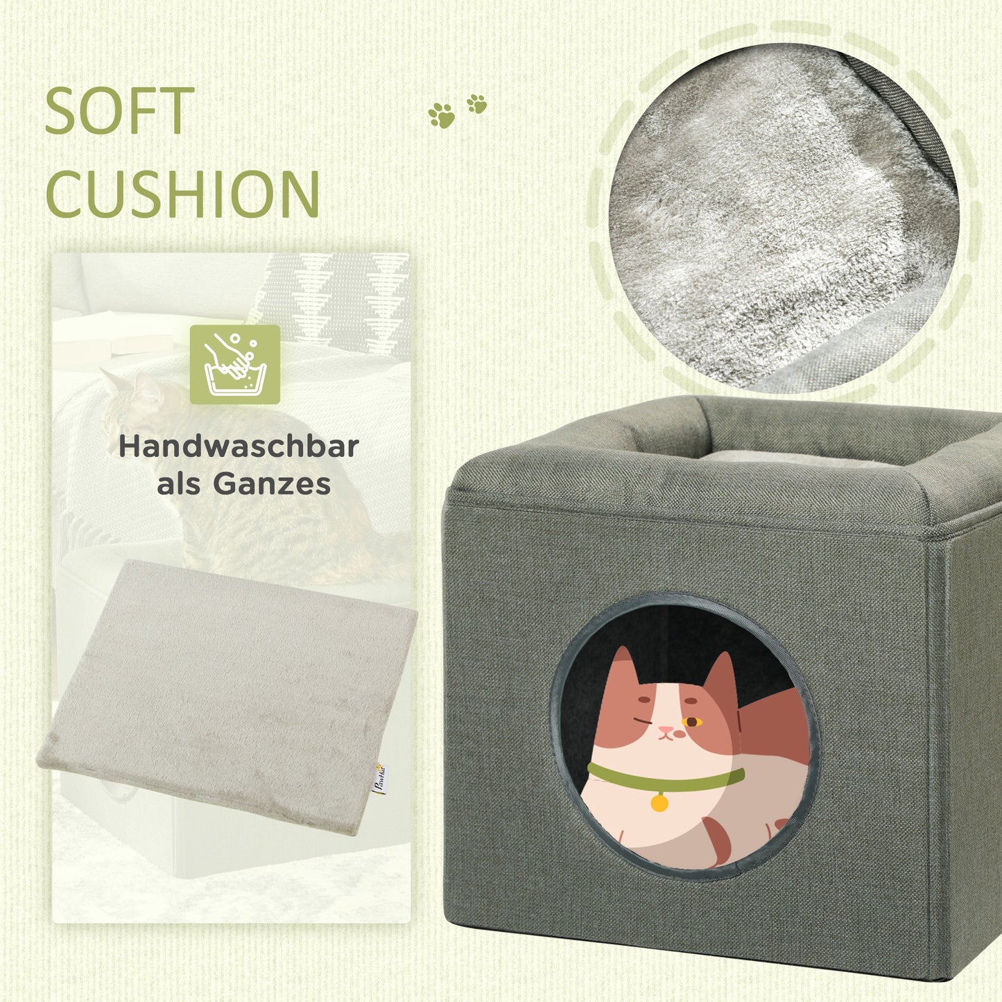 PawHut Katzenhöhle Katenbett 2-in-1 Katzenhöhle, ink. Kissen, 36,5 x 36,5 x 33 cm, Grün