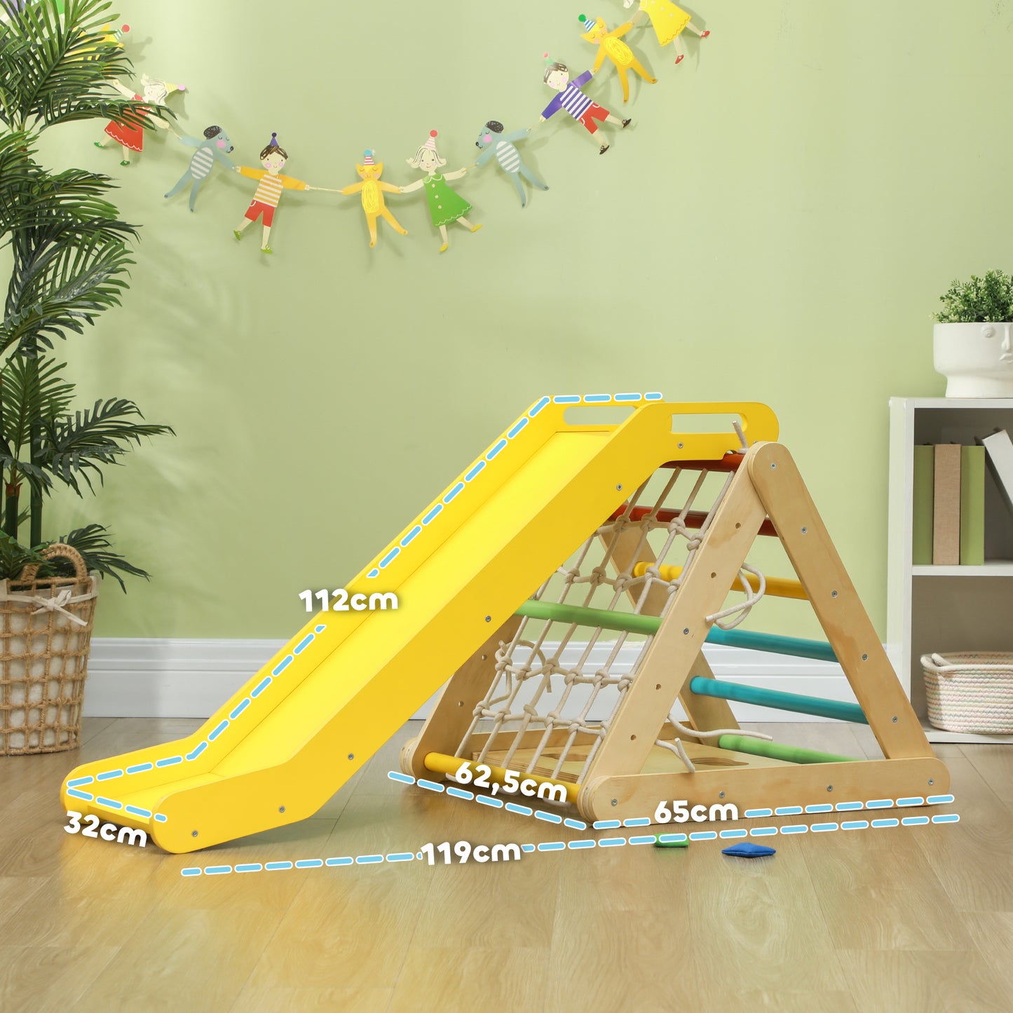 AIYAPLAY Klettergerüst, 4-in-1, mit Leiter, Seilleiter, Rutsche, Kletterwand, Indoor, für Kinder 1,5 bis 4 Jahre