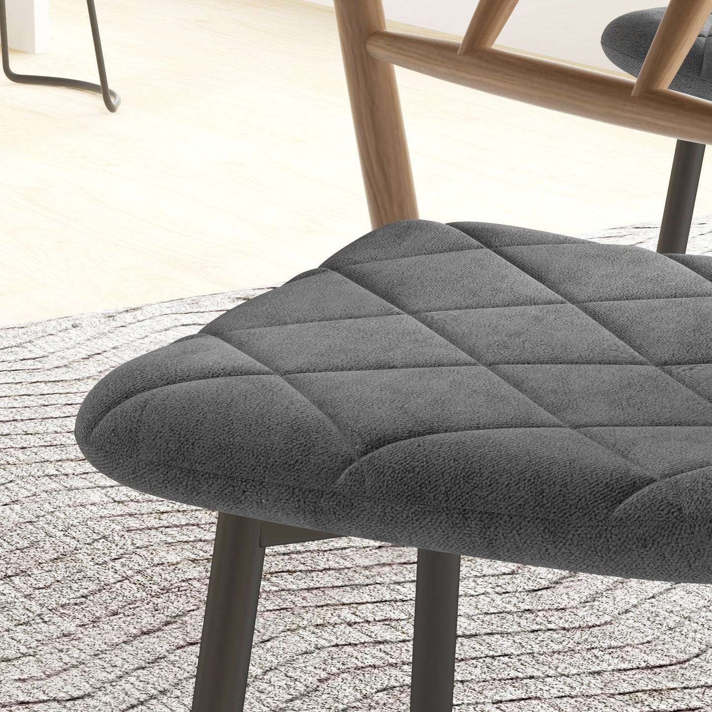 HOMCOM Esszimmerstühle, 4er-Set Küchenstühle mit Rückenlehne, Samtoptik, Polsterstühle mit Metallbeinen, für Esstisch, Grau