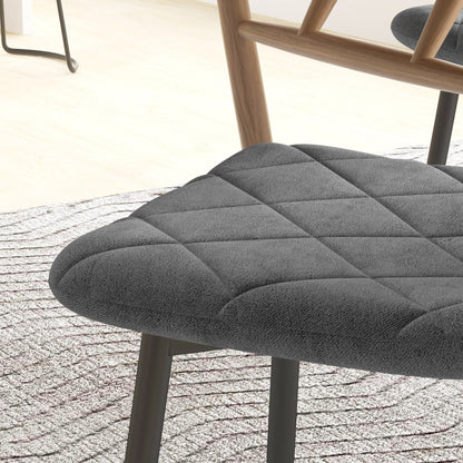 HOMCOM Esszimmerstühle, 4er-Set Küchenstühle mit Rückenlehne, Samtoptik, Polsterstühle mit Metallbeinen, für Esstisch, Grau