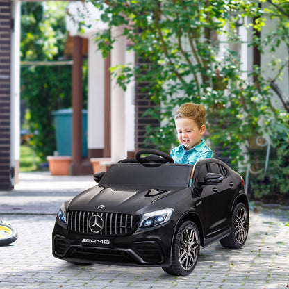 HOMCOM Kinder Elektroauto 12V Kinderauto mit 2,4 G Fernbedienung, 2 Motor, Kinderfahrzeug mit Hupe, Musik, Sicherheitsgurt, Elektrofahrzeug für 37-60 Monate Kinder, Schwarz