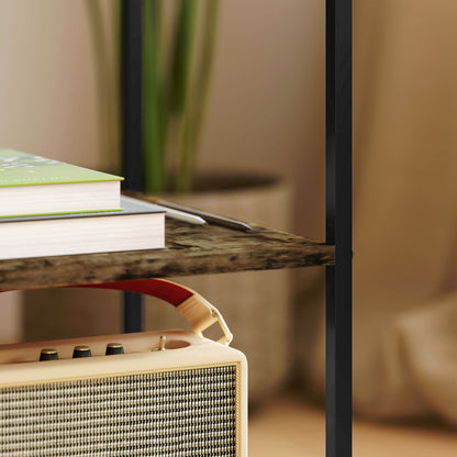 HOMCOM 2er-Set Beistelltische mit Glasplatte, 3-stufiges Design, Metallrahmen, für Wohnzimmer, Schlafzimmer, Braun