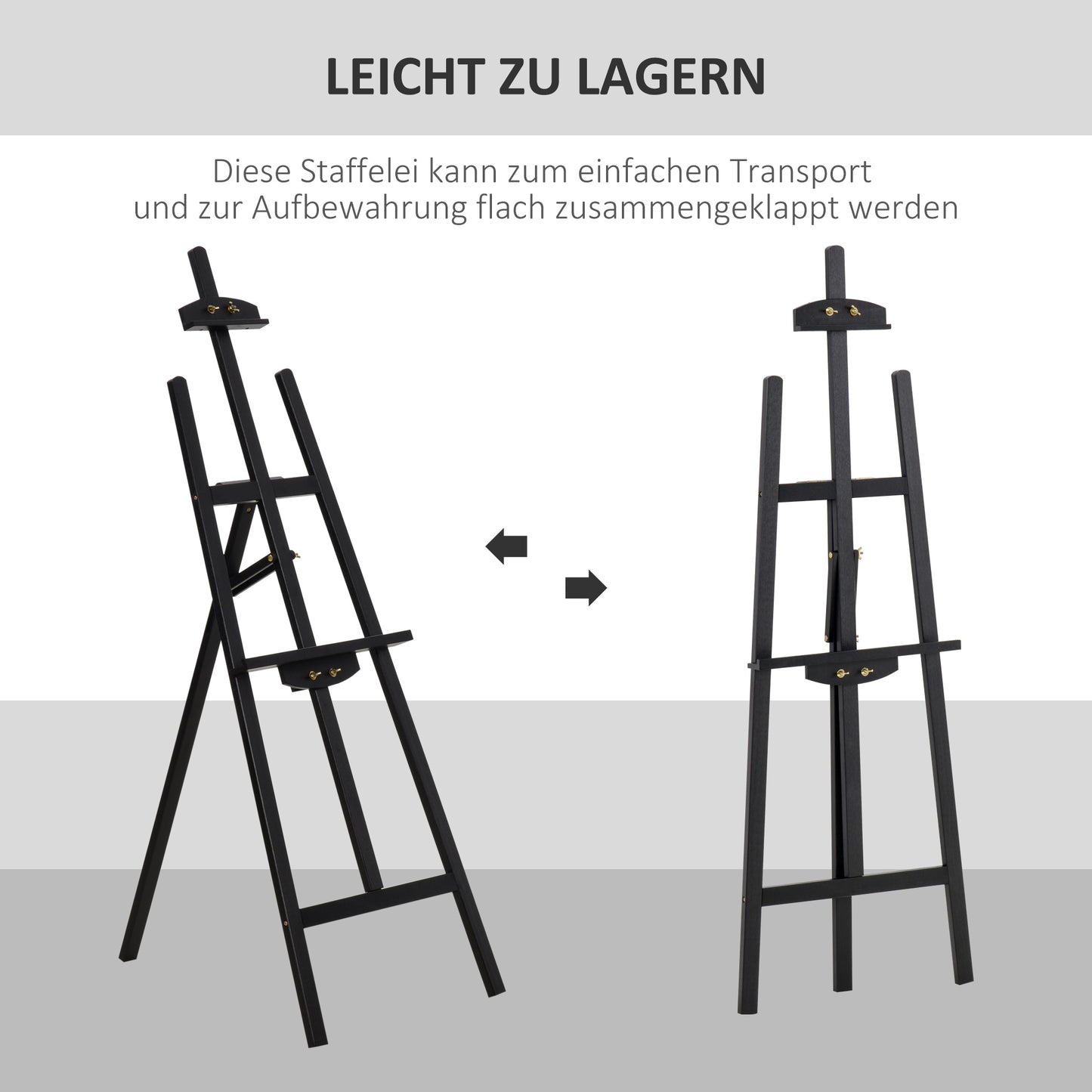 HOMCOM Staffelei Holz 134,5 cm hoch Holzstaffelei für Leinwände bis 108 cm Feldstaffelei Atelierstaffelei für Malerei, Skizze, Hochzeit, Ausstellung Schwarz