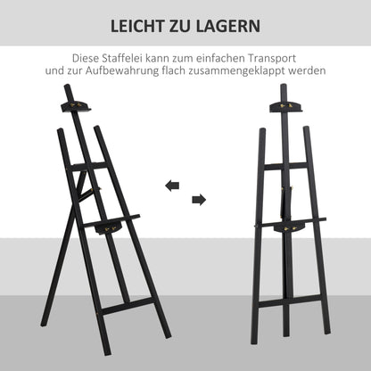 HOMCOM Staffelei Holz 134,5 cm hoch Holzstaffelei für Leinwände bis 108 cm Feldstaffelei Atelierstaffelei für Malerei, Skizze, Hochzeit, Ausstellung Schwarz