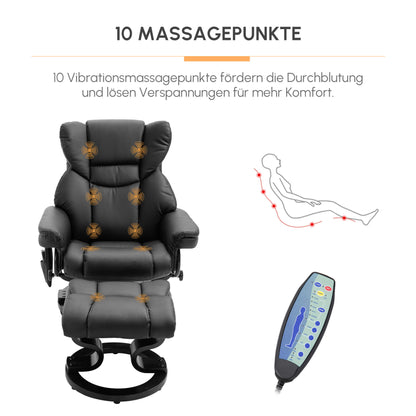 HOMCOM Relaxsessel mit Massagefunktion Fußhocker Liegefunktion Kunstleder 79 x 82 x 101 cm