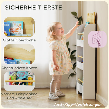 AIYAPLAY Bücherregal für Kinder Kinderregal mit 3 Ablagen Aufbewahrungsregal aus Holz 55x15x110cm Weiß