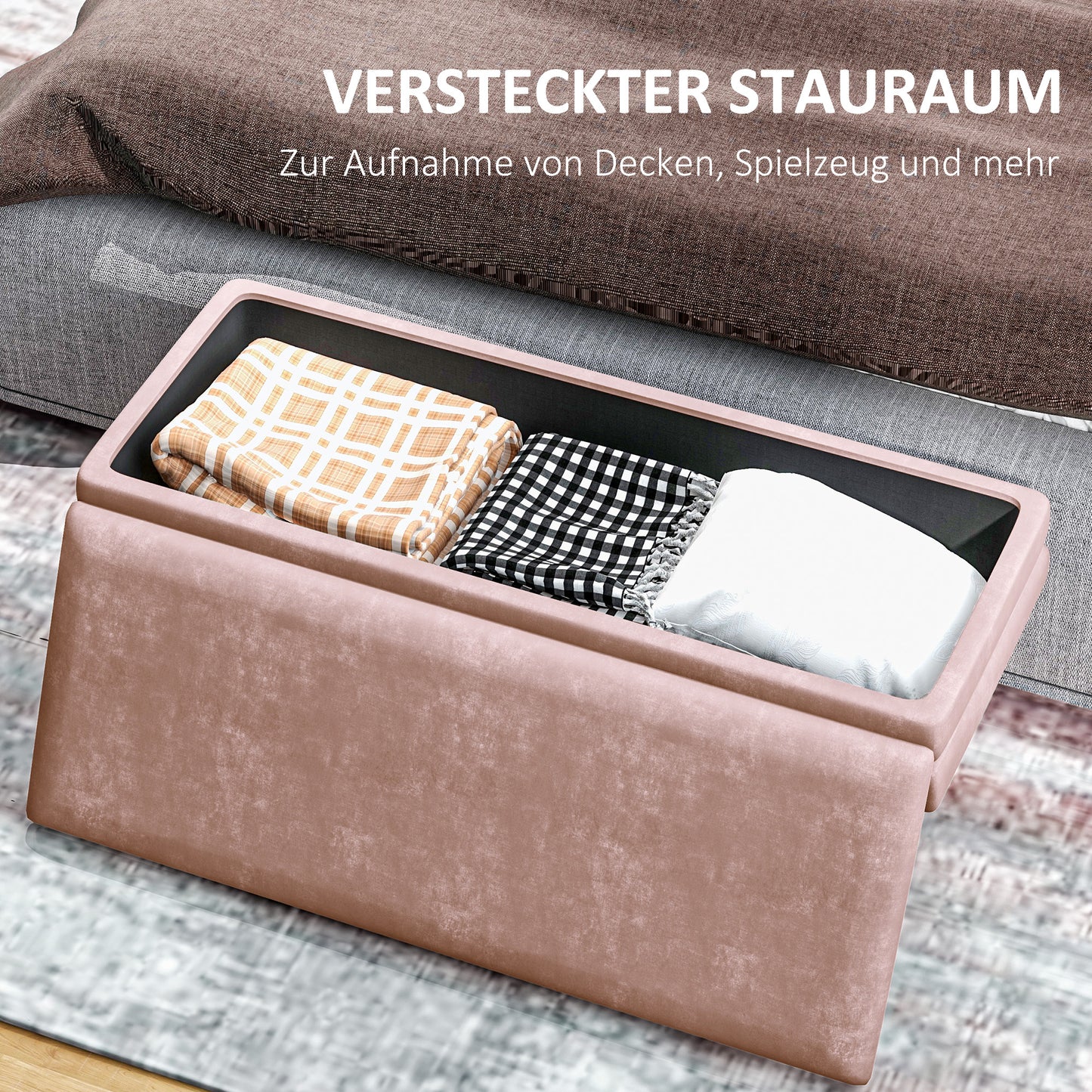 HOMCOM Sitzbank Polsterbank, mit Stauraum, Stahl, 100 x 37,5 x 42 cm, Rosa
