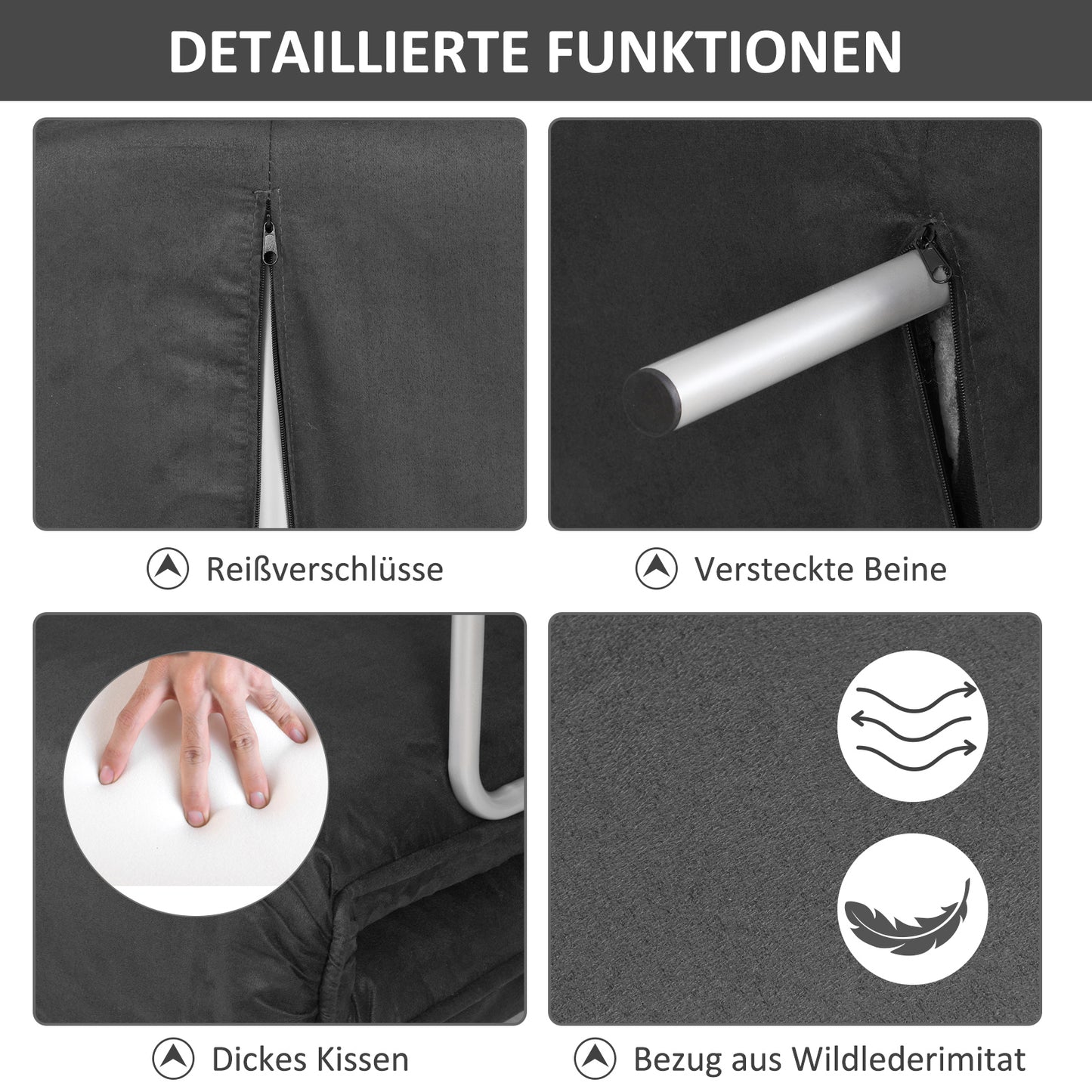 HOMCOM Schlafsofa Schlafcouch mit Verstellbarer Rückenlehne, Wurfkissen, Sofa mit Schlaffunktion, Samtoptik, Armlehne, Gästebett, Klappsessel für Wohnzimmer, Schlafzimmer, Grau