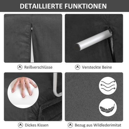 HOMCOM Schlafsofa Schlafcouch mit Verstellbarer Rückenlehne, Wurfkissen, Sofa mit Schlaffunktion, Samtoptik, Armlehne, Gästebett, Klappsessel für Wohnzimmer, Schlafzimmer, Grau