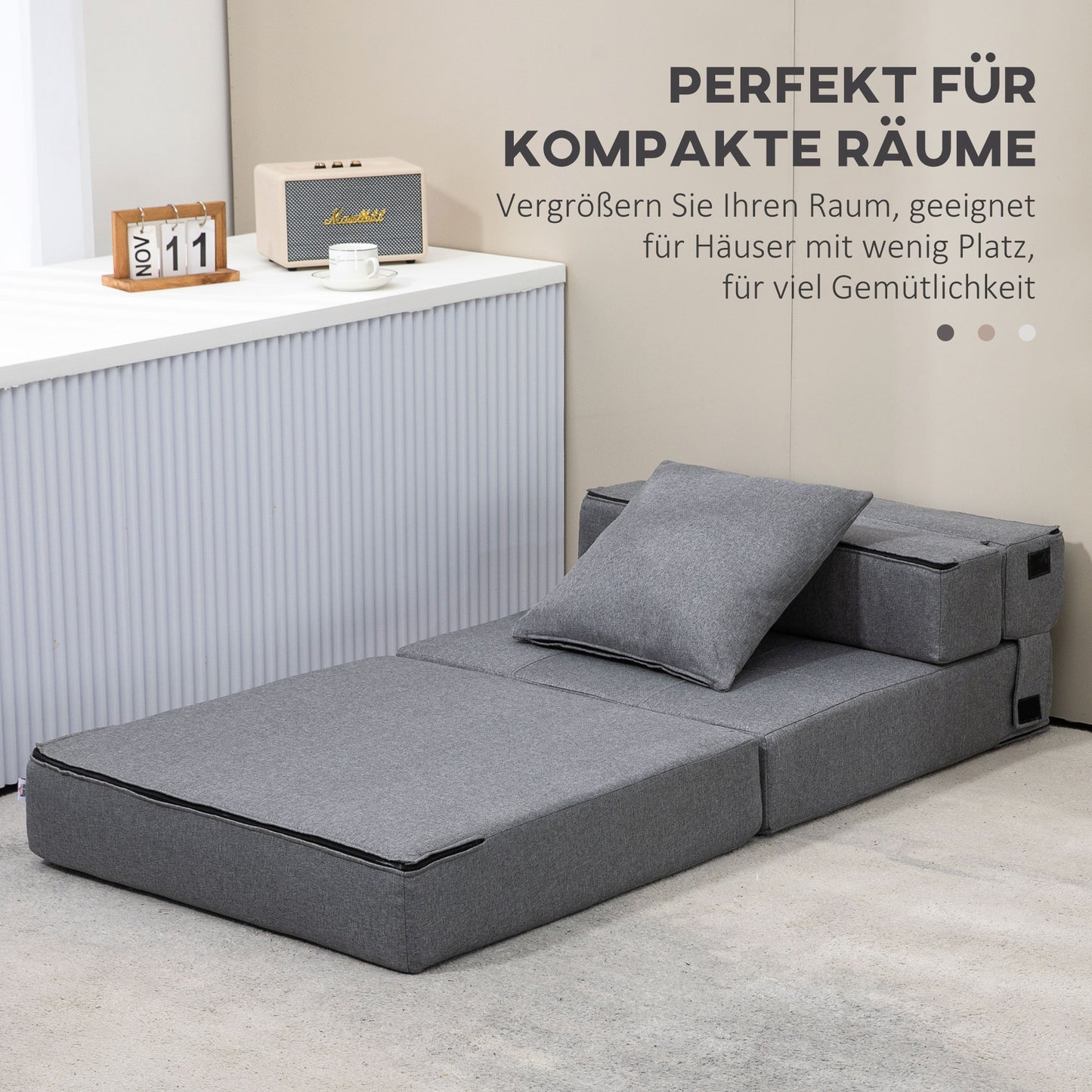 HOMCOM Schlafsessel Relaxsessel Gästebett. abnehmbarer Bezug, 70 cm x 70 cm x 61 cm, Dunkelgrau