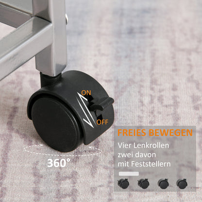 HOMCOM Küchenwagen Rollwagen mit 4 Ebenen Küchenregal mit Metallkörben, Allzweckwagen auf Rollen, Aufbewahrungswagen für Küche Bad Büro Wohnzimmer Silber