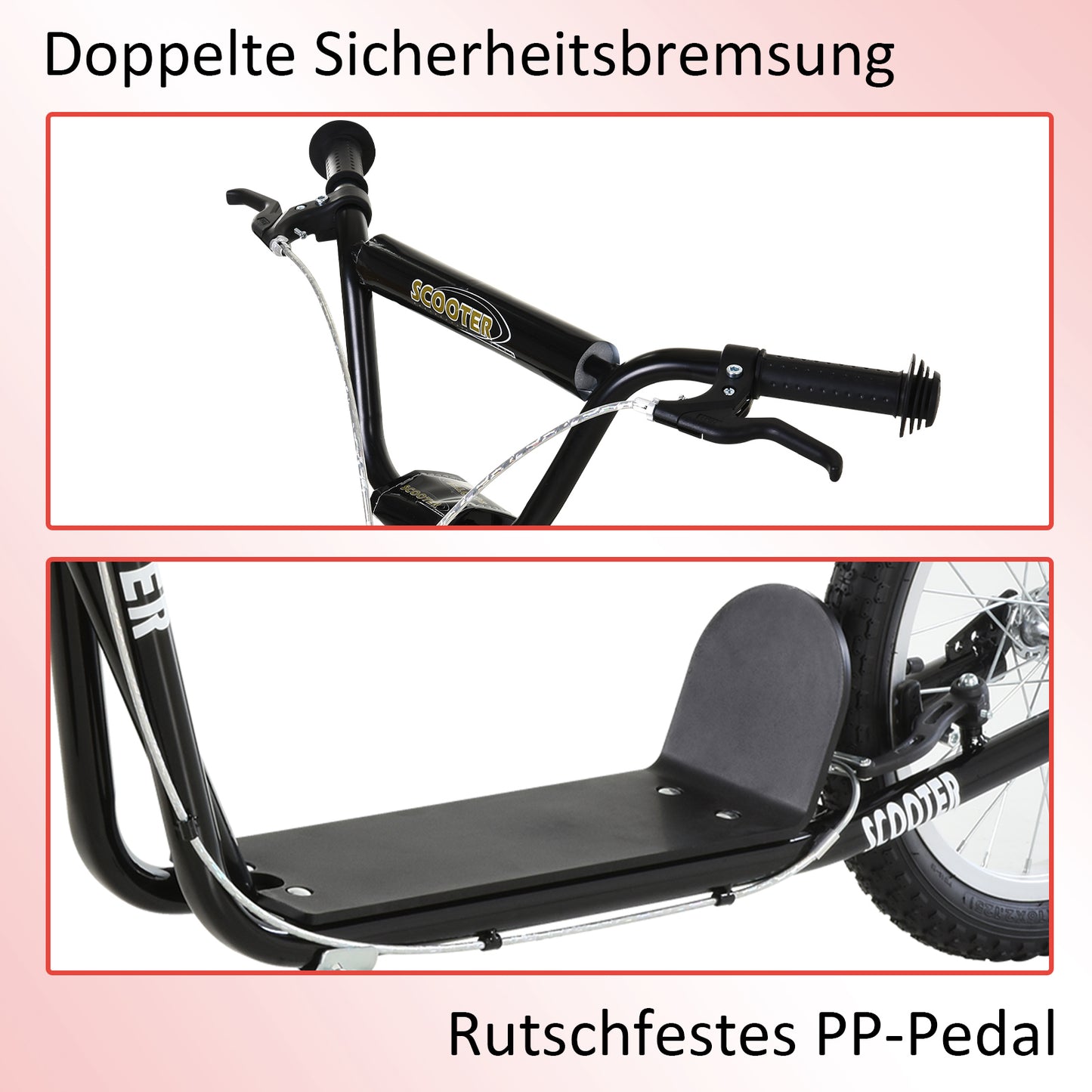 HOMCOM Kinderscooter mit Bremse höhenverstellbar Leichtbau Schwarz