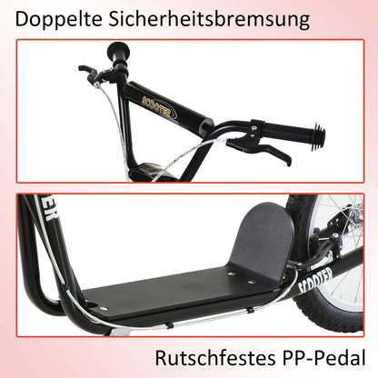 HOMCOM Kinderscooter mit Bremse höhenverstellbar Leichtbau Schwarz