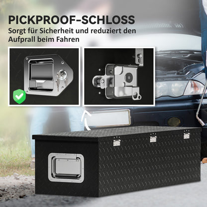 HOMCOM Stabile Aufbewahrungskiste aus Aluminium mit Seitengriffen, Schloss und Schlüsseln, Werkzeugkasten, 99 x 33 x 25,4 cm