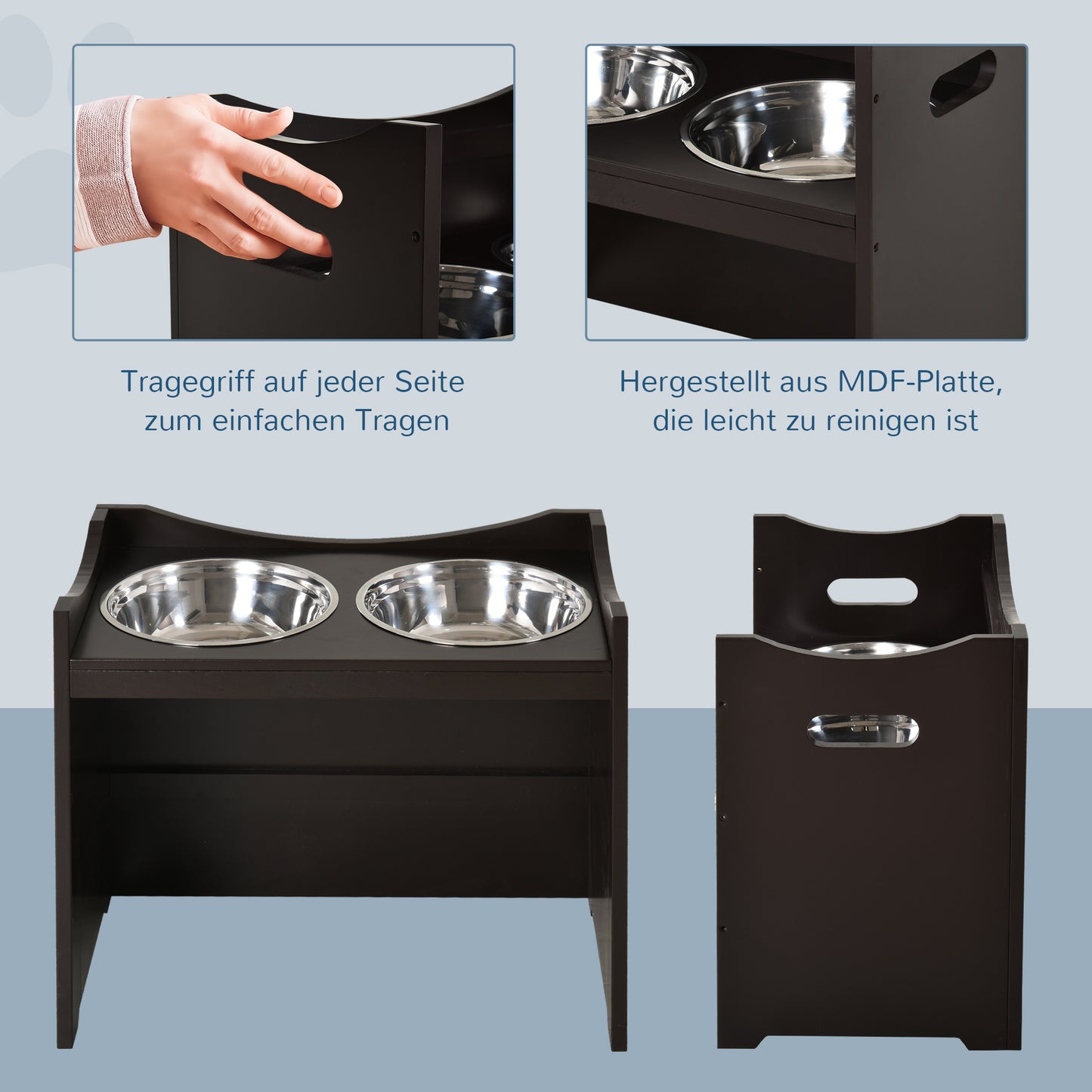 PawHut Erhöhter Hundenapf Höhenverstellbar Futternapf mit Ständer Wassernapf 2 x 2L Edelstahlnäpfen Langsamfutternapf verstellbar Fressnapf Futterstation Hundenäpfe für alle Hundegrößen, Kaffee