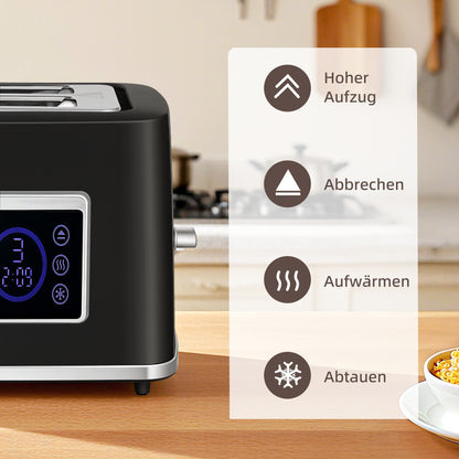 HOMCOM Wasserkocher und Toaster-Set mit LED-Touchscreen, 1,7 L, 2 Toasterschlitze, verschiedene Modi und Funktionen, Schwarz