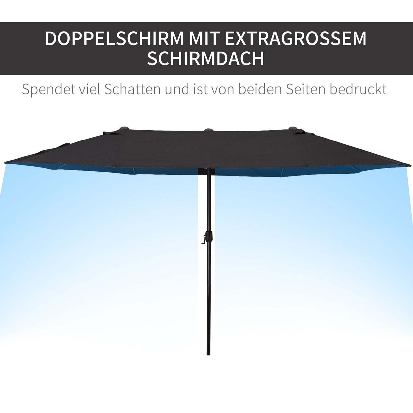 Outsunny Doppelsonnenschirm 455 x 270 cm Gartenschirm mit Handkurbel oval stabil Metallstange Marktschirm Doppelsonnenschirm Terrassenschirm Sonnenschutz für Strand Balkon Terrasse Garten Schwarz