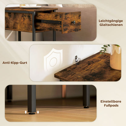 HOMCOM Beistelltisch mit offenem Fach und Schublade, Nachttisch, Metallbeine, Holz, Braun