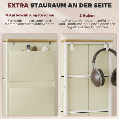 HOMCOM Schlafzimmer-Kommode mit 8 Stoffschubladen, Stahlstreben, Holzoberfläche, 4 Aufbewahrungstaschen, 2 Haken, Beige