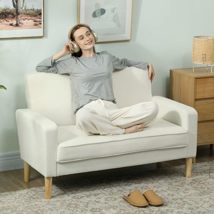 HOMCOM 2-Sitzer-Sofa, Doppelsitzsofa mit Kautschukholzbeinen, Polstersofa für Wohnzimmer, Schlafzimmer, Cremeweiß