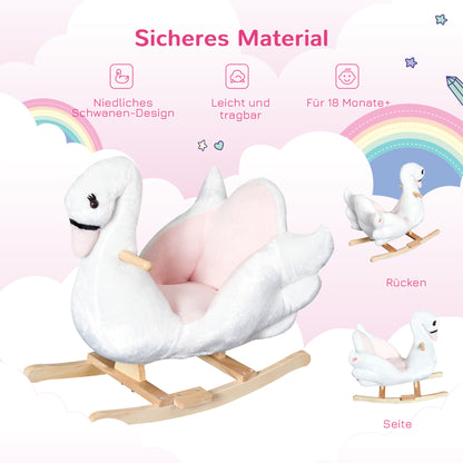 HOMCOM Schaukeltier Schaukelpferd mit Sicherheitsgurt Musik, 55 cm Baby Schaukel aus weichem Plüsch Schaukelspielzeug Spielzeug Wippe für Baby Kinder Kleinkinder ab 18 Monate Holz