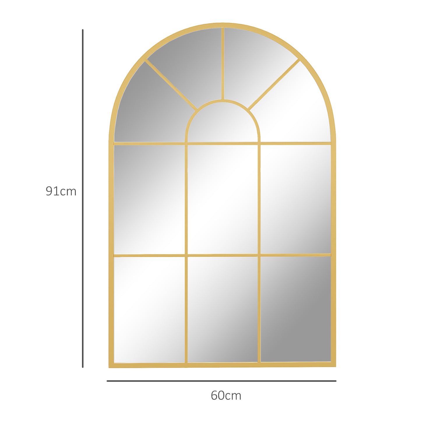 HOMCOM Wandspiegel, Fenster-Design, Flurspiegel, Metallrahmen, 91 x 60 cm, Gold