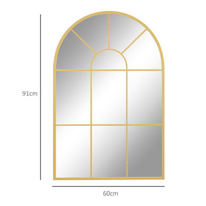 HOMCOM Wandspiegel, Fenster-Design, Flurspiegel, Metallrahmen, 91 x 60 cm, Gold