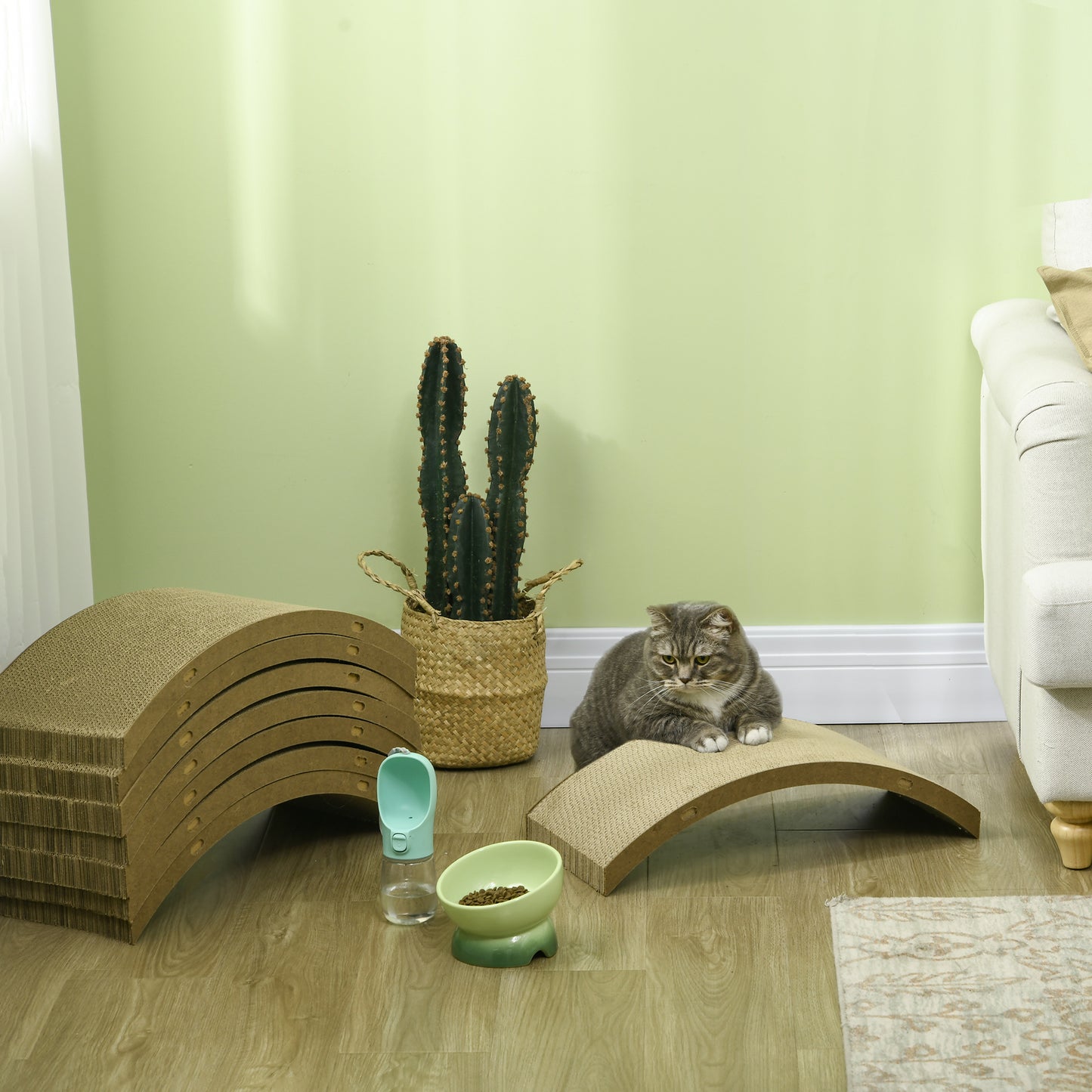 PawHut Kratzbrett-Set für Katzenlaufrad, belastbar bis 5kg, 55x25,5x3cm, Braun