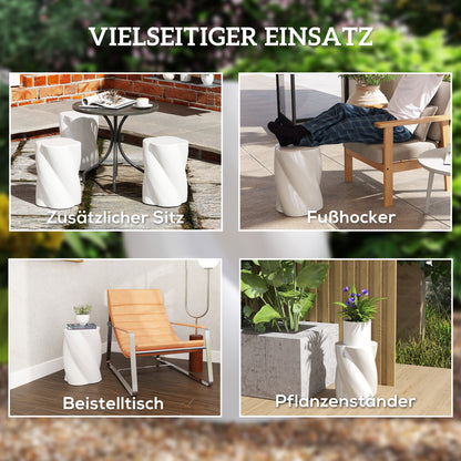 Outsunny Sitzhocker aus Keramik i Spiralform 120kg belastbar Ø33 x 45 cm Wetterfest Garten Hocker mit Deckel Weiß
