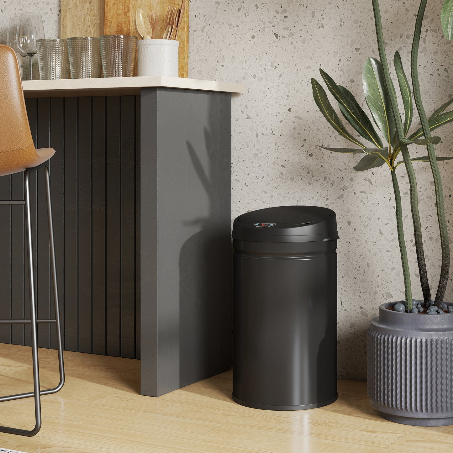 HOMCOM 30 Liter Sensor-Mülleimer mit Soft-Close-Funktion, berührungsfreier Abfalleimer aus Edelstahl für hygienische Küchen