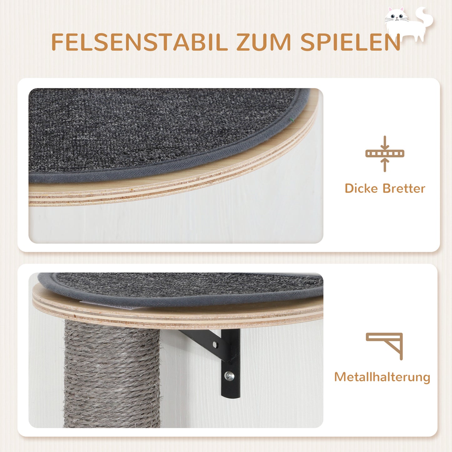 PawHut Kletterwand Katzen 7-teilig Katzen Kletterwand Set mit Sisalpfostenleiter, Plattform Kratzbaum Grau