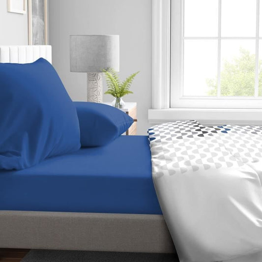 Fitted sheet - HOME LINGE PASSION - HP71771 - 160 x 200 cm + 30 cm bonnet - Microfiber - 82 g - Blue