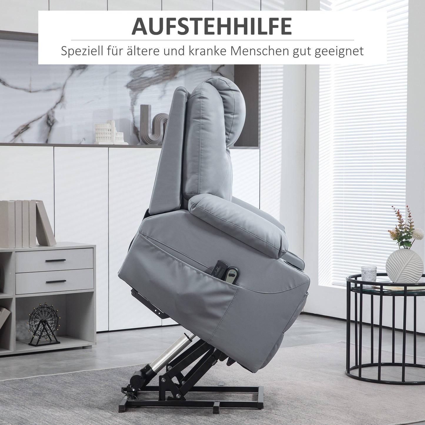 HOMCOM Massagesessel Aufstehhilfe Seniorensessel, 8 Massagemodi, neigbare Rückenlehne, 88c m x 99 cm x 106 cm,Grau