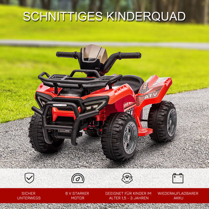 HOMCOM Kinder Quad Elektro 6V Kinderquad mit Vorwärtsfunktion, Musik, Elektro-Quad für Kinder 1,5-3 Jahre Rot