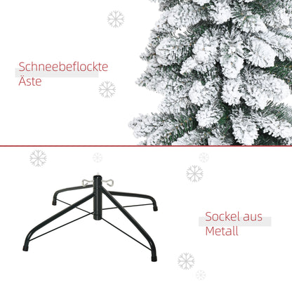 HOMCOM Künstlicher Weihnachtsbaum, schneebedeckt, schmales Design, feuerfest, 210 cm, Grün/Weiß