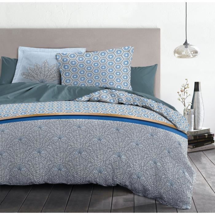 HOME LINGE PASSION Luxor duvet set - 1 duvet cover 220 x 240 cm + 2 pillowcases 65 x 65 cm - Blue and white