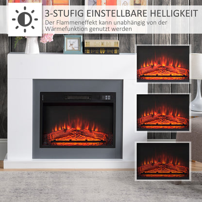 HOMCOM LED Elektrokamin Standkamin Kaminofen mit Flammeneffekt 1800/2000W Innenraumheizung mit Holzrahmen Dekokamin MDF Weiß 113 x 26,6 x 87,5 cm