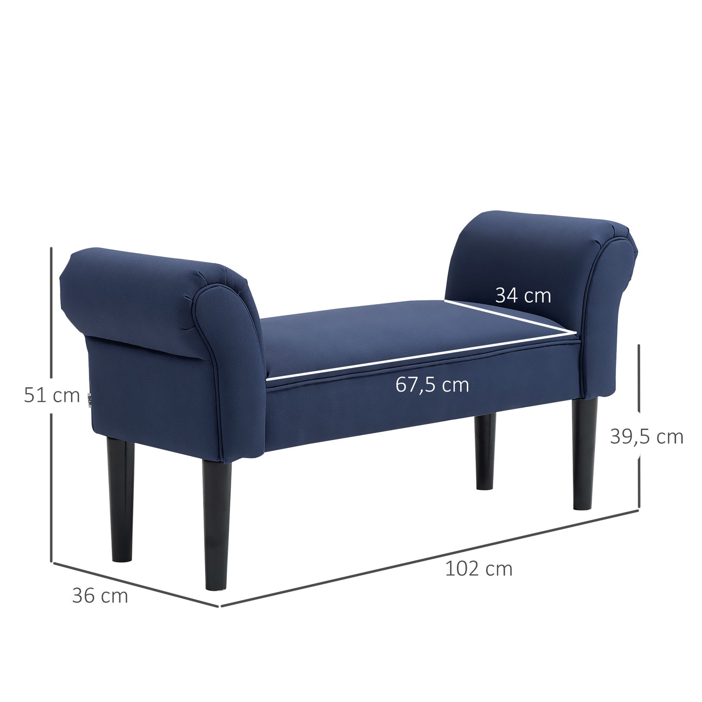 HOMCOM Gepolsterte Sitzbank für Schlafzimmer und Flur, bis 130 kg belastbar, 102 x 36 x 51 cm, Blau