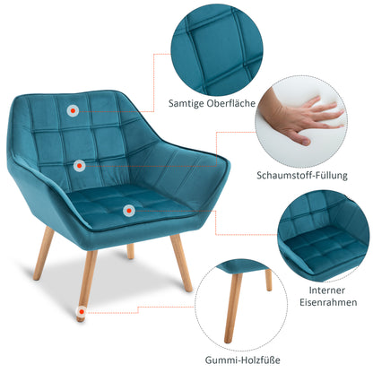 HOMCOM Sessel Wohnzimmer Ohrensessel Loungesessel Relaxsessel mit Gummiholzbeine, Lesesessel mit Samtoptik, Polstersessel für Schlafzimmer, skandinavisch, Hellblau