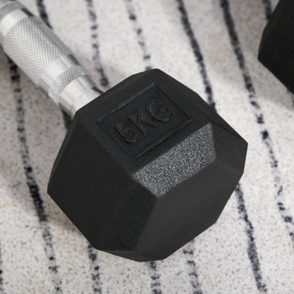 HOMCOM Hexagon Hanteln, 2er Set Hanteln mit gerändeltem Griff, Kurzhantelset aus Gusseisen, 2 x 5 kg, Kurzhanteln für Männer Frauen, Zuhause, Fitnessstudio, Krafttraining