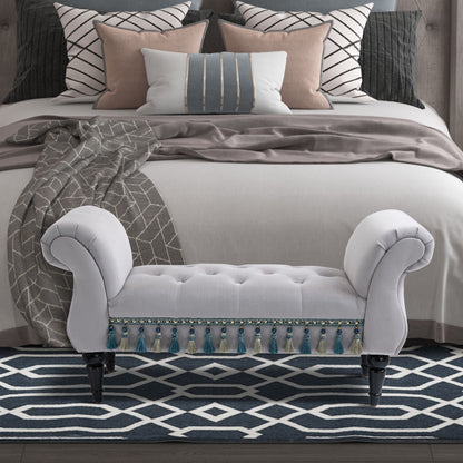 HOMCOM Sitzbank Polsterbank mit Samt-Bezug, Armlehne Bettbank mit Holzrahmen, Schuhbank für Schlafzimmer, Wohnzimmer, Flur 117 x 40 x 58 cm Hellgrau