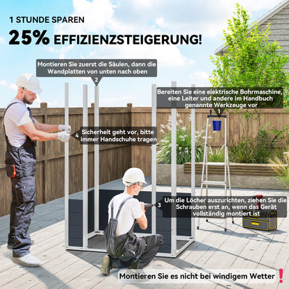Outsunny Gerätehaus Kunststoff 1,9m² 134x104x204cm Geräteschuppen mit Satteldach Tür wetterfest Gartenhaus Outdoor Garten Schuppen Schrank für Hinterhof Außenbereich Dunkelgrau