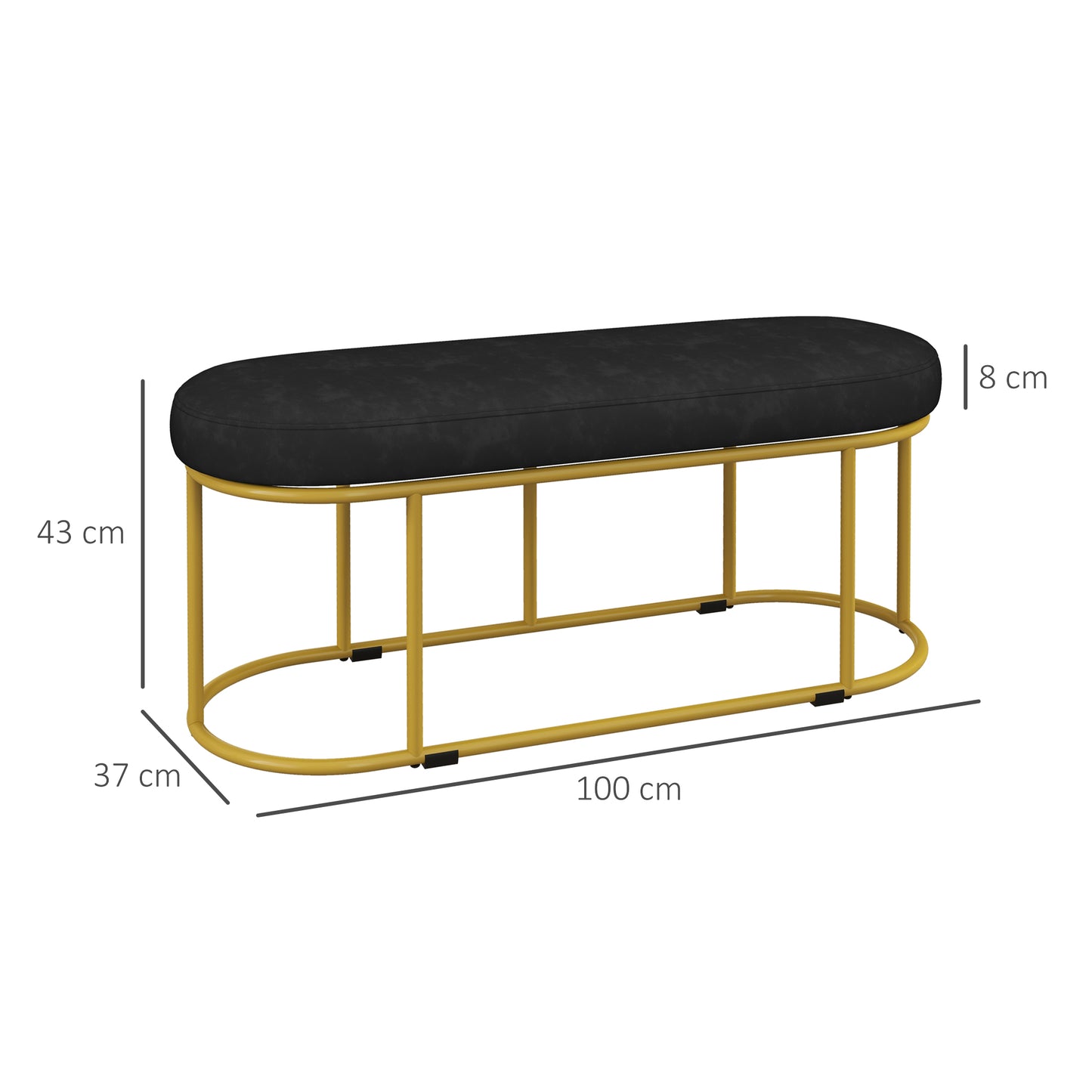 HOMCOM Schuhbank im Retrodesign, Bettbank, Flurbank, Samtoptik, bis 200 kg, Metallrahmen, schwarz, 100 x 37 x 43cm