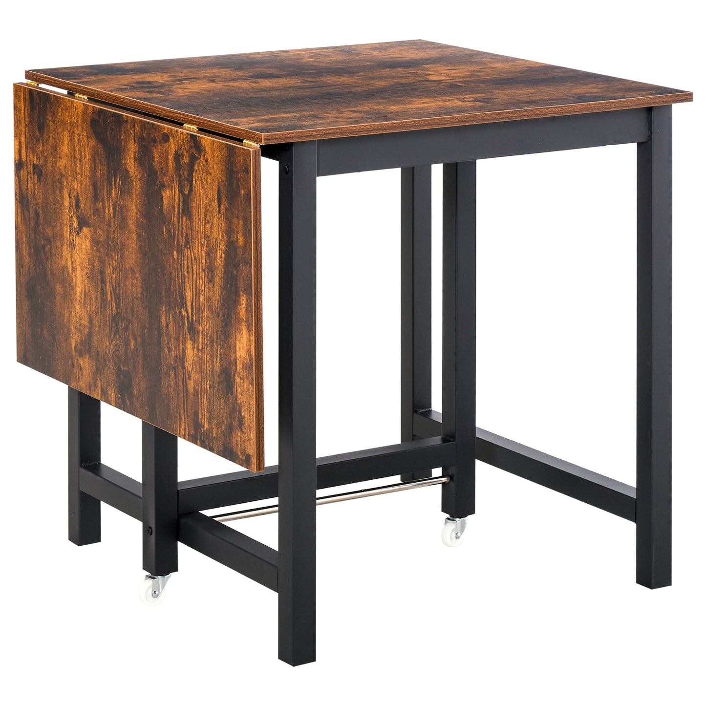 HOMCOM Faltbarer Esstisch, Industrieller Tisch, klappbar, aus Metall und Holz, platzsparend, Braun