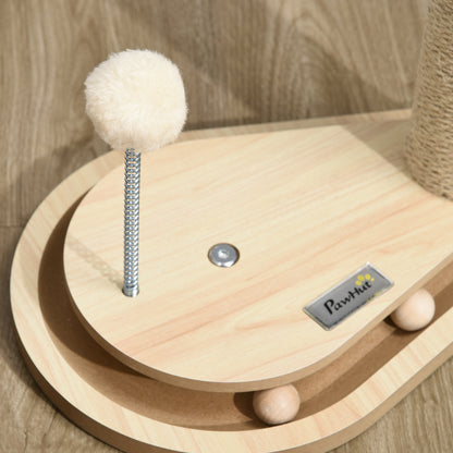 HOMCOM Kratzbaum für Kitten inkl. Spielzeug, Kugelbahn, Kugel mit Feder, 35 cm x 23 cm x 40 cm, Natur