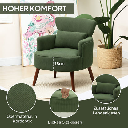 HOMCOM Moderner Armlehnstuhl, Gepolsterter Akzentstuhl mit Lendenkissen, Grün